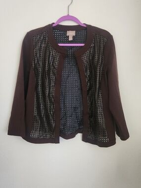 Chico's Brown Open-Front Eyelet Panel Jacket